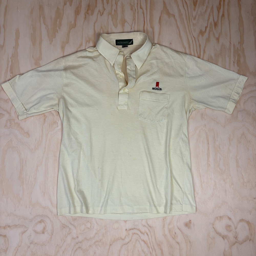 Vintage Outer Banks Michelob Beer Polo Shirt Mens Large Yellow Made in USA